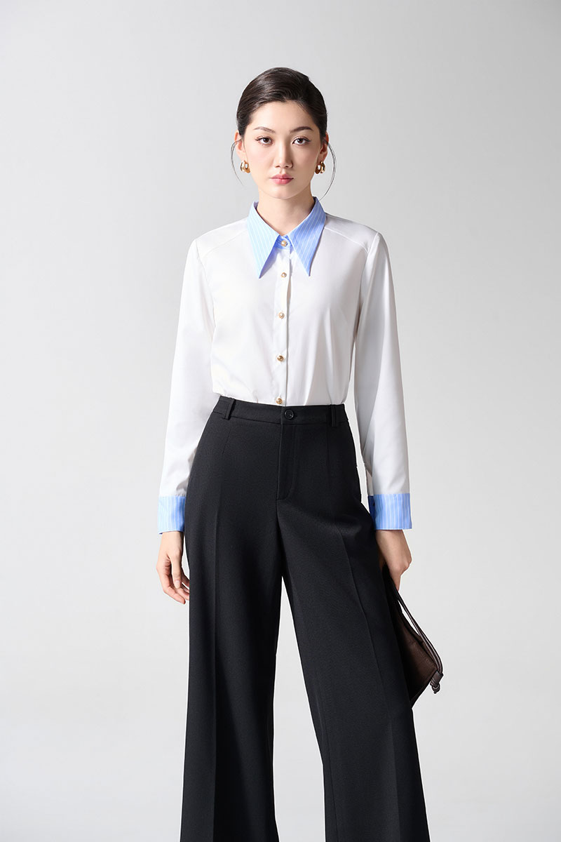 Sơ mi DT croptop can vai phối cổ