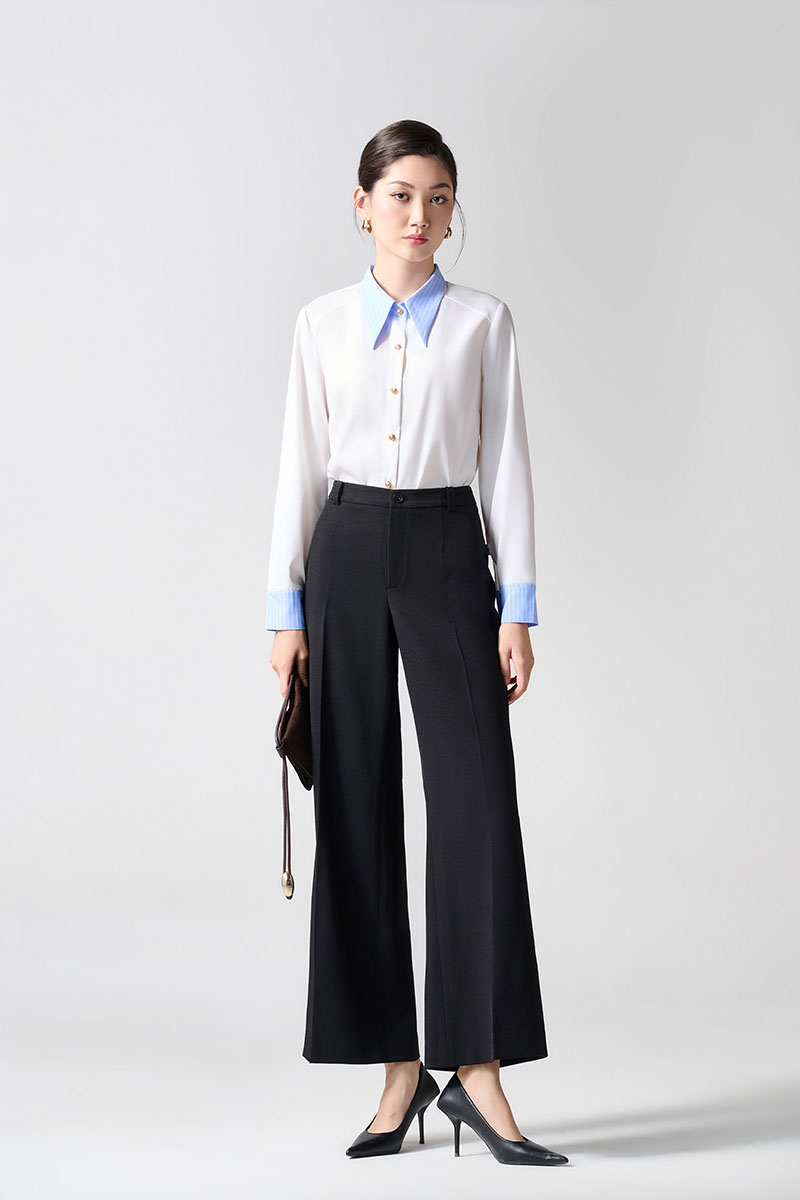 Quần loe suông can cạp đỉa đôi