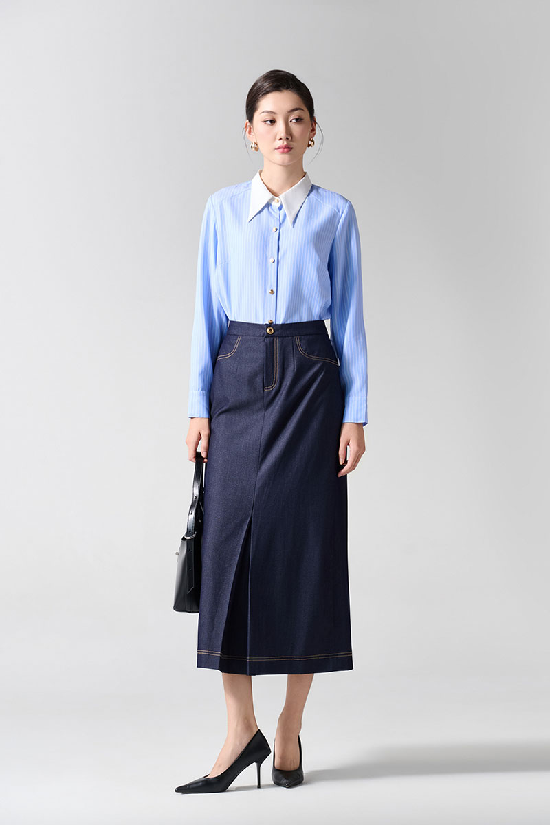 Sơ mi DT croptop can vai phối cổ