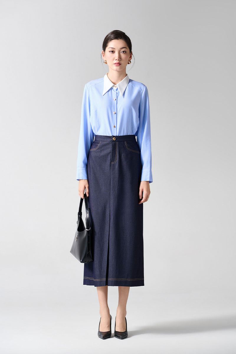 Sơ mi DT croptop can vai phối cổ