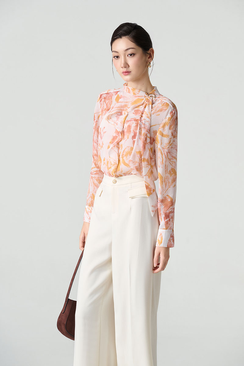 Sơ mi DT hoạ tiết bèo cổ luồn D