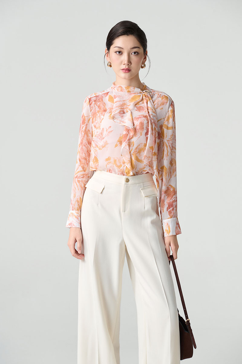 Sơ mi DT hoạ tiết bèo cổ luồn D