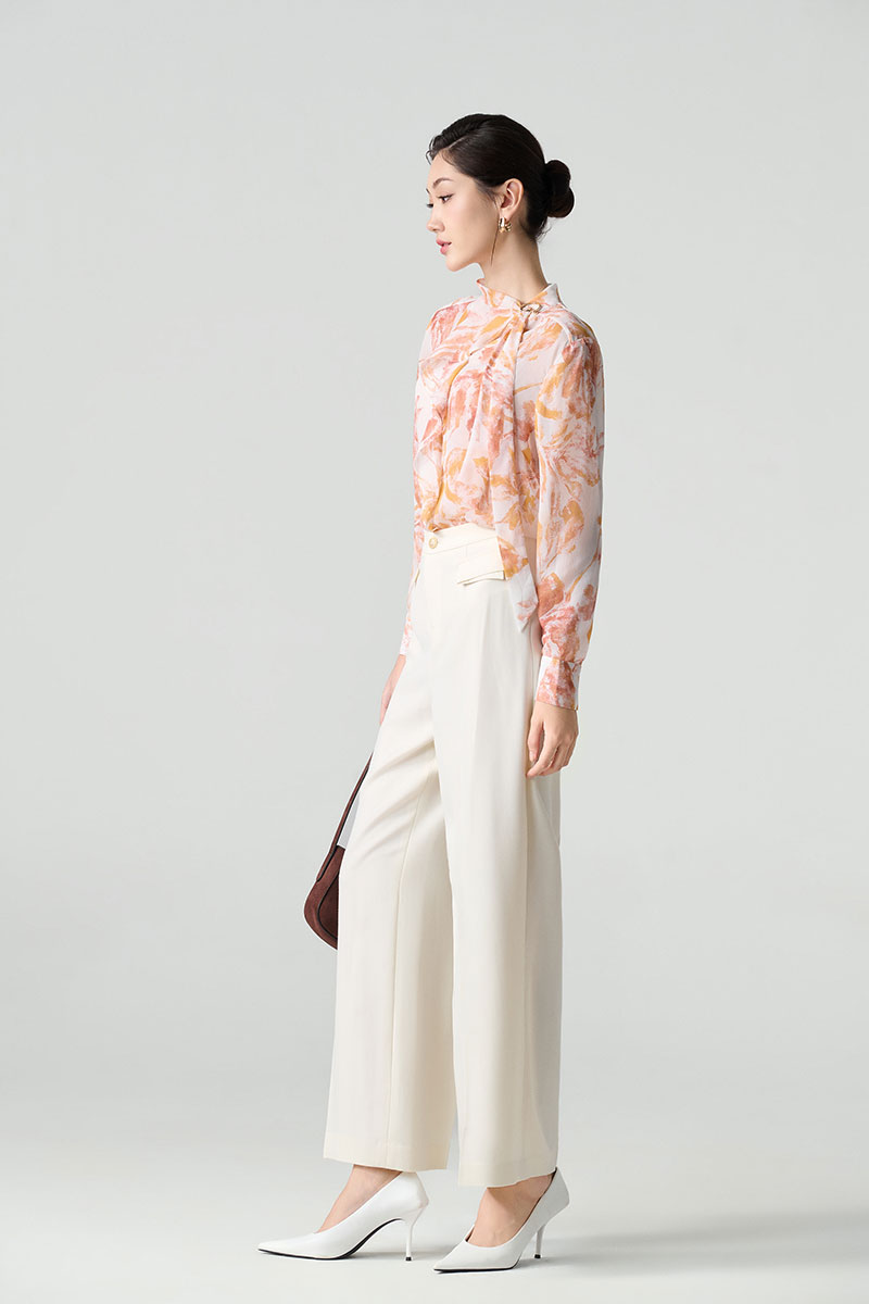 Sơ mi DT hoạ tiết bèo cổ luồn D