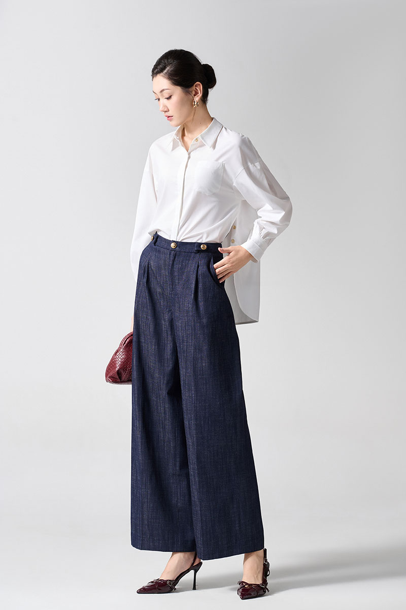 Quần suông cá đè cạp luồn đỉa đính cúc