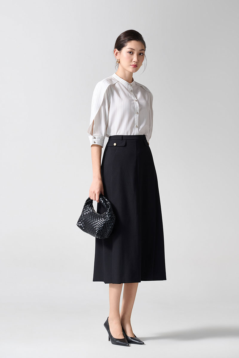 Chân váy xoè nắp túi đính cúc, TT xẻ lệch