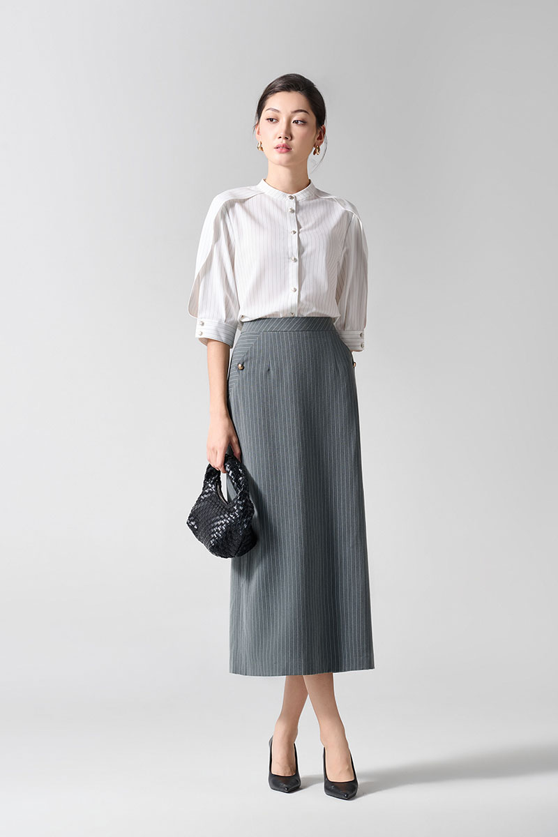 Chân váy dài can bong sườn đính cúc