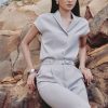 Quần suông túi chéo kèm đai eo Sơ mi SN vai chờm, cổ 2 ve
