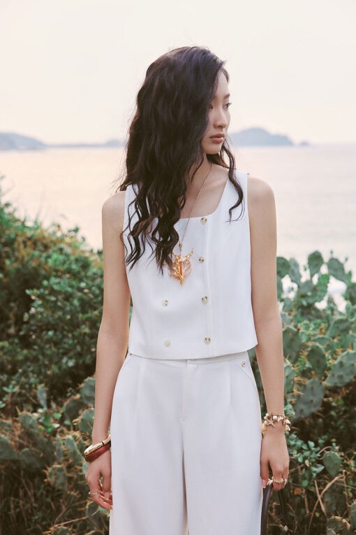 Áo kiểu 2 dây croptop 2 hàng cúc