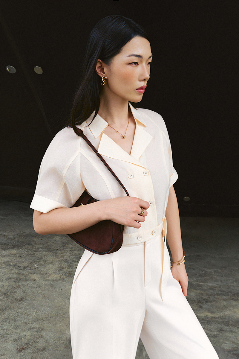 Áo kiểu CT cổ vest hai hàng cúc