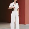 Áo kiểu CT croptop cổ 2 ve đai eo