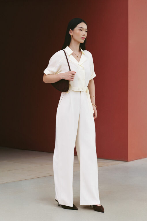 Áo kiểu CT croptop cổ 2 ve đai eo