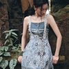 Đầm maxi 2 dây hoạ tiết tết dây trang trí