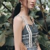 Đầm maxi 2 dây hoạ tiết tết dây trang trí