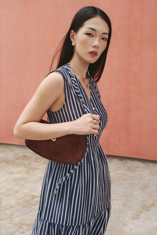 Đầm maxi cổ V vắt nơ, tùng 3 tầng