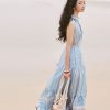 Đầm maxi xòe cổ vest SN kèm đai