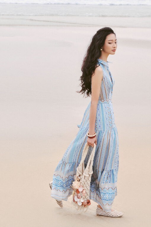 Đầm maxi xòe cổ vest SN kèm đai