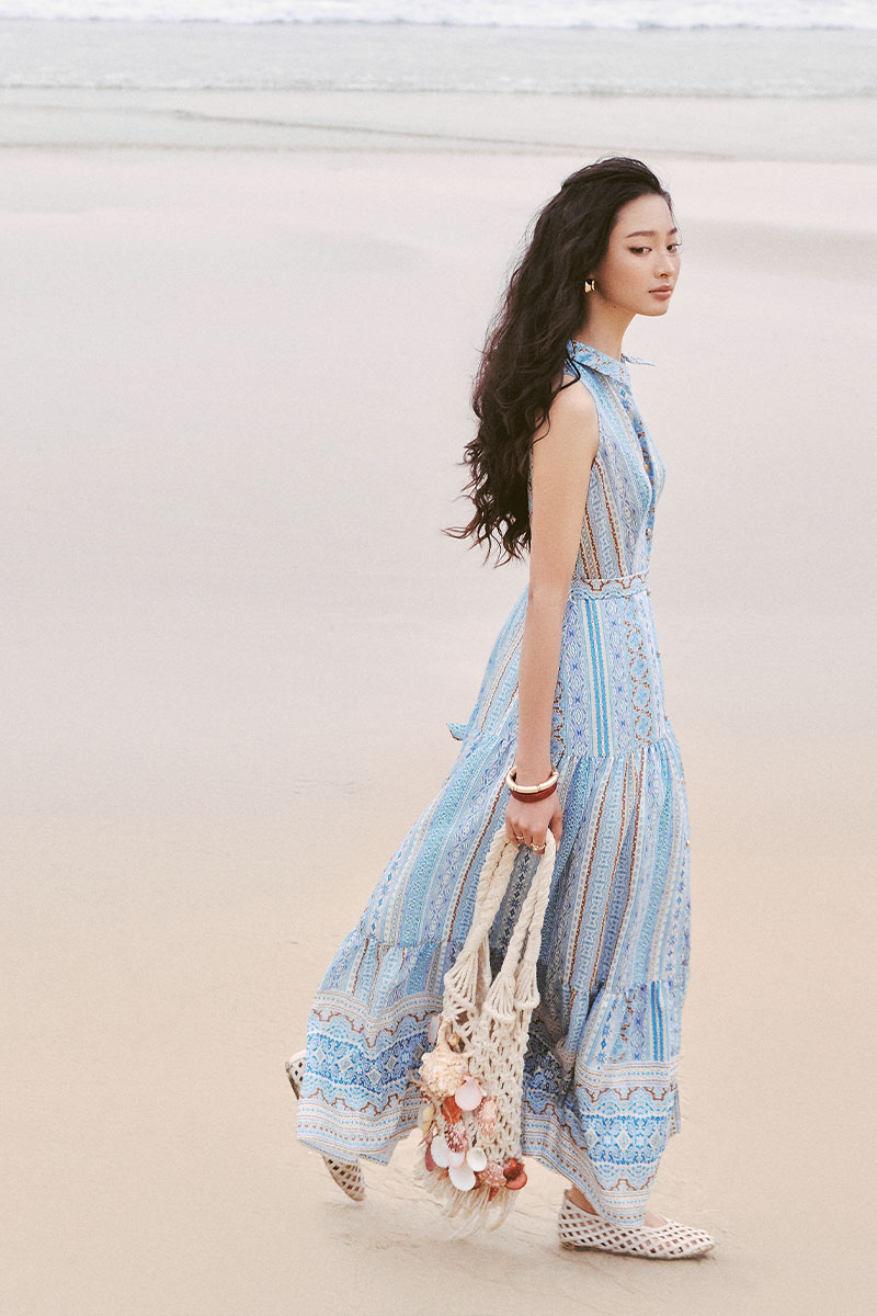 Đầm maxi xòe cổ vest SN kèm đai