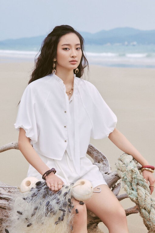 Sơ mi CT cổ bèo nơ, chun gấu tay