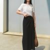 Chân váy dài eo xếp ly can phối sườn