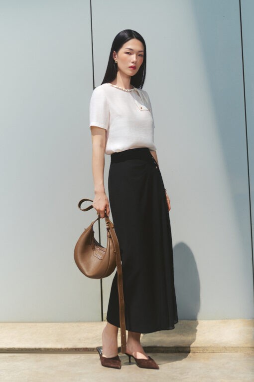 Sơ mi CT cổ tết dây nơ lệch