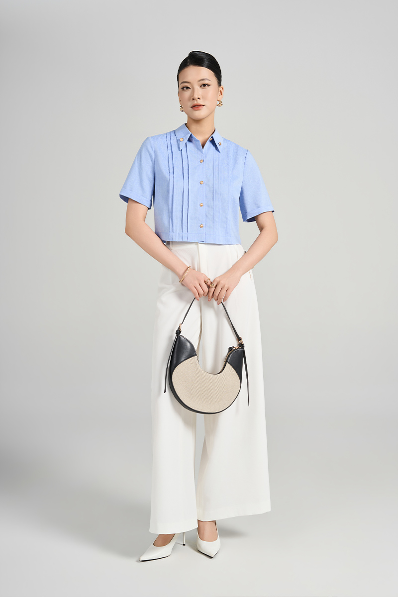 Sơ mi CT croptop lá cổ đức gập góc