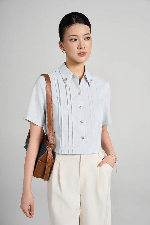 Sơ mi CT croptop lá cổ đức gập góc