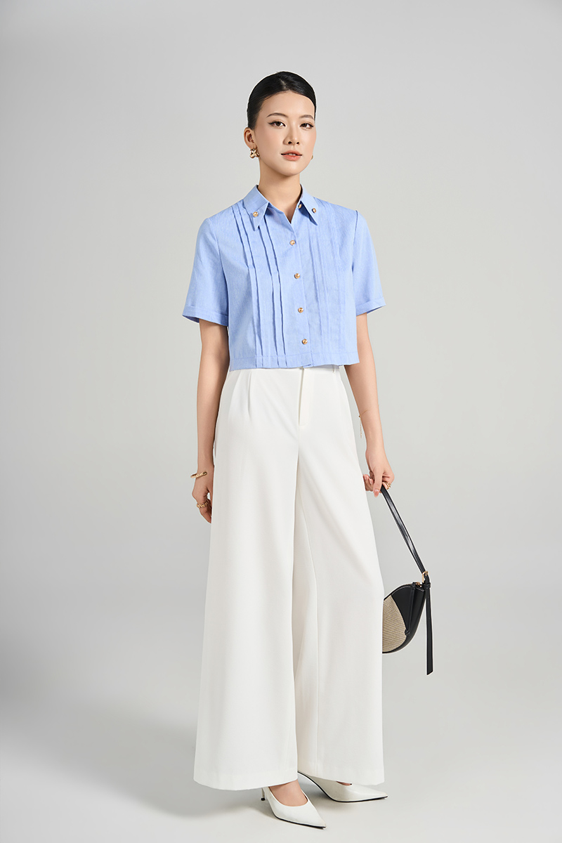 Sơ mi CT croptop lá cổ đức gập góc