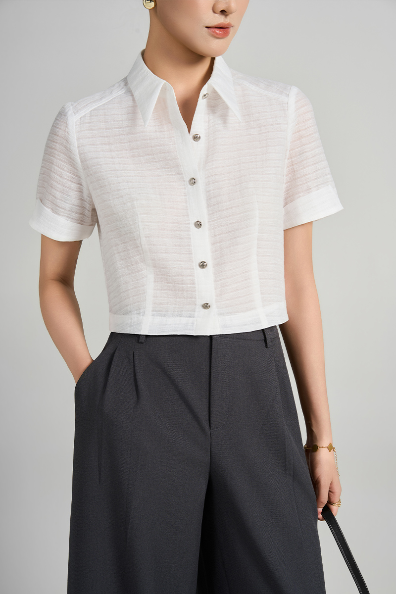 Sơ mi CT croptop tay lơ vê vát