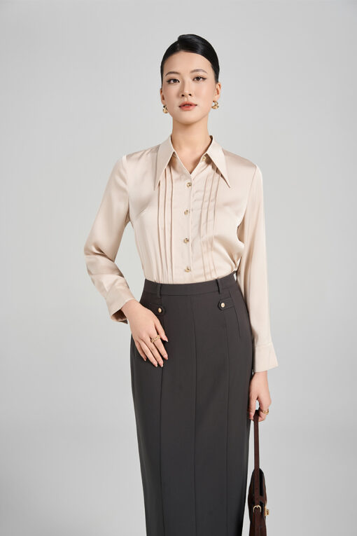 Sơ mi DT lá cổ nhọn thân bấu ly