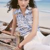 Sơ mi SN họa tiết cổ V lá cổ to