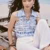 Sơ mi SN họa tiết cổ V lá cổ to