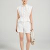 Sơ mi vai chờm chun eo ngực đính hoa