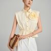 Sơ mi vai chờm chun eo ngực đính hoa
