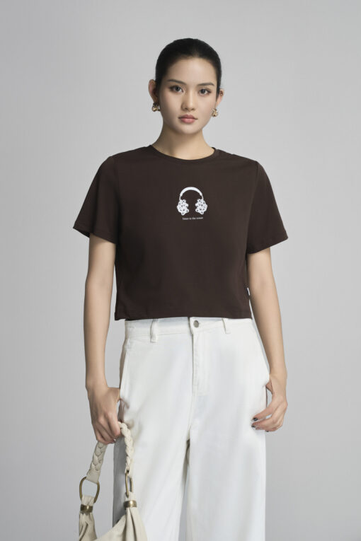 Áo thun CT croptop in hình tai nghe vỏ sò