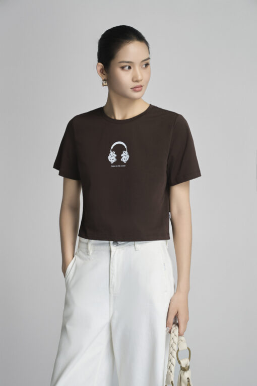 Áo thun CT croptop in hình tai nghe vỏ sò