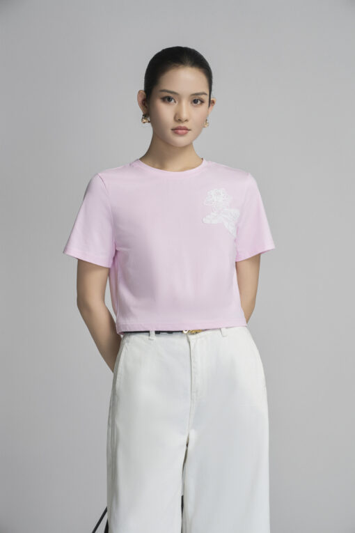 Áo thun CT croptop ngực đính hoa ren