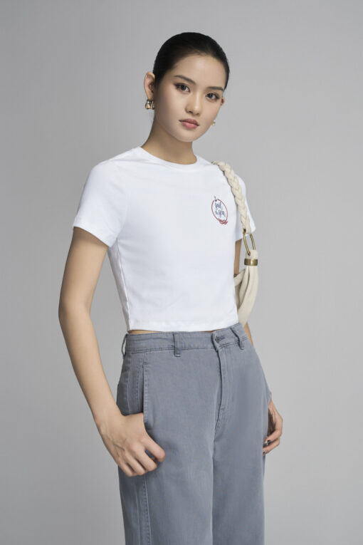 Áo thun CT croptop ôm in chữ Sail the sea