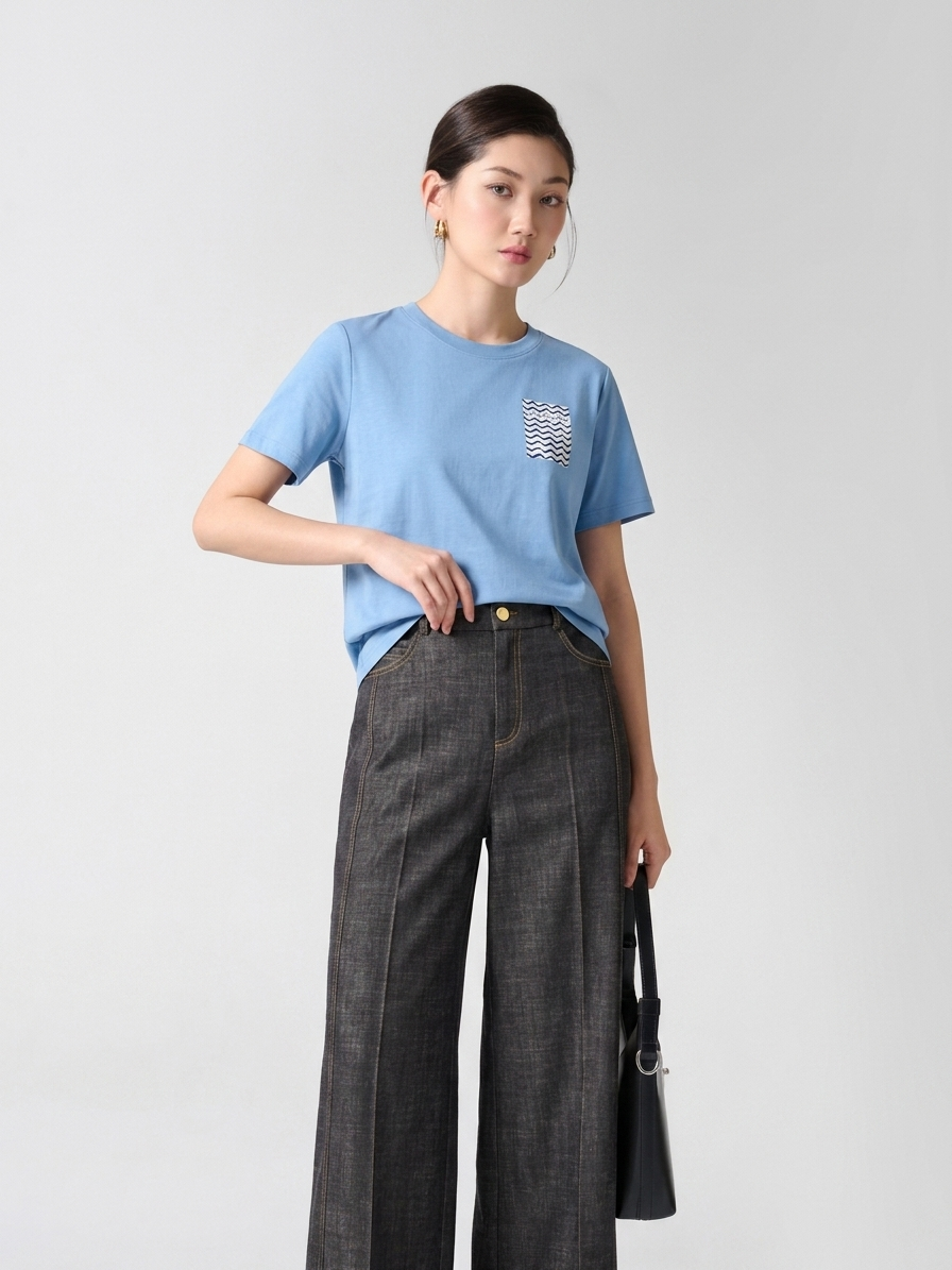 Áo thun CT suông in hình sóng nước