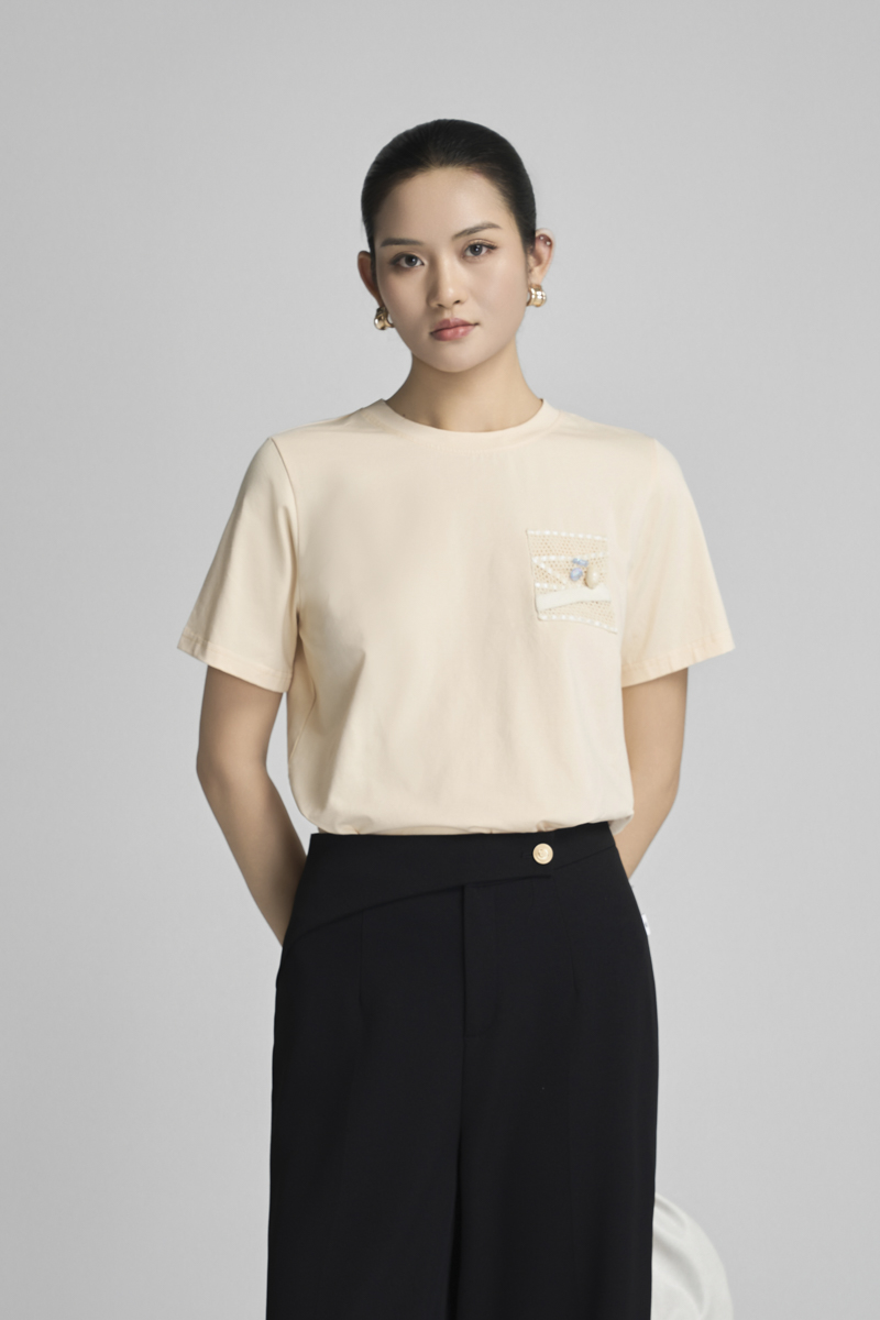 Áo thun CT suông ngực ốp trang trí