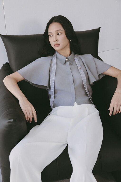 Sơ mi CT croptop phối tơ kẻ