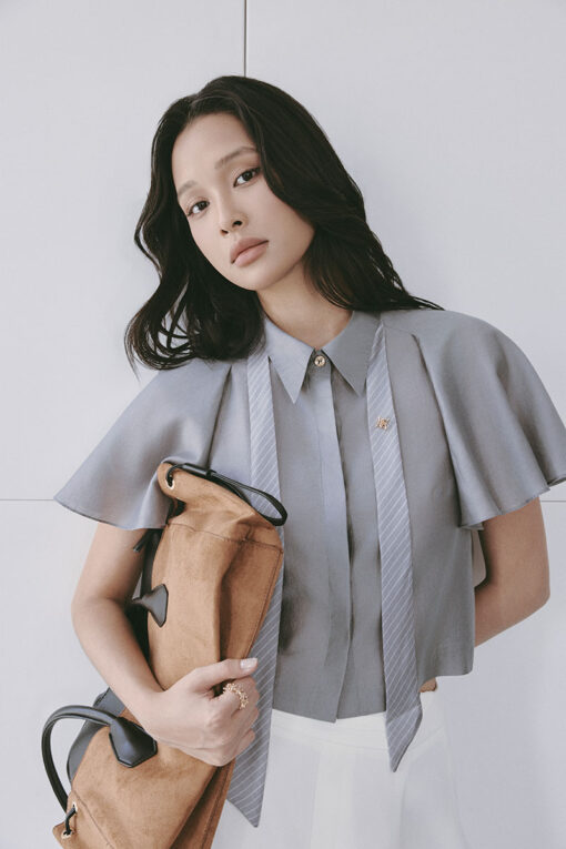 Sơ mi CT croptop phối tơ kẻ