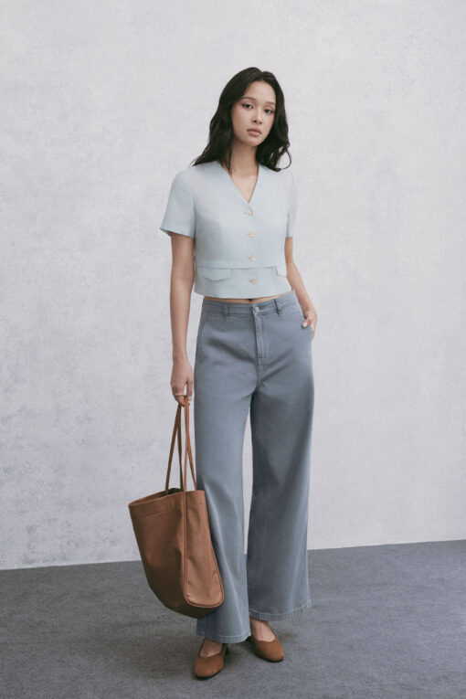 Sơ mi CT croptop thân đính nắp túi
