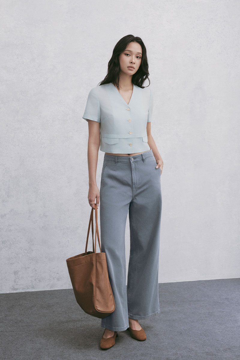 Sơ mi CT croptop thân đính nắp túi