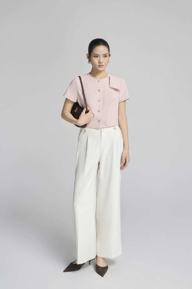 Sơ mi kiểu CT croptop can bèo lệch thân