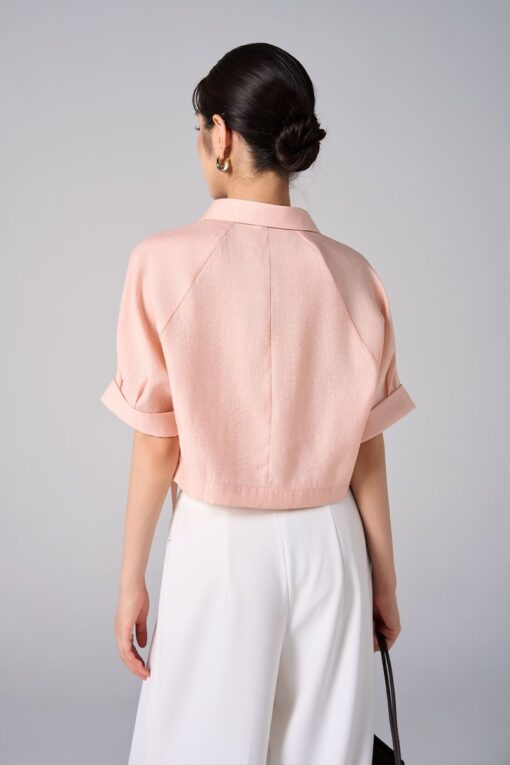 Áo kiểu CT croptop cổ 2 ve đai eo