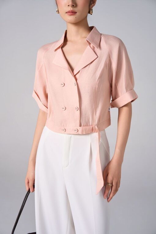 Áo kiểu CT croptop cổ 2 ve đai eo