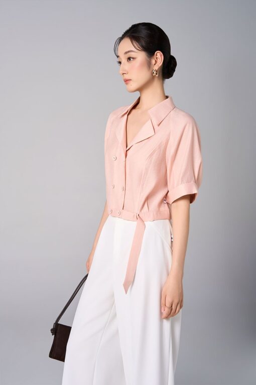 Áo kiểu CT croptop cổ 2 ve đai eo