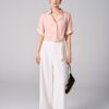 Áo kiểu CT croptop cổ 2 ve đai eo