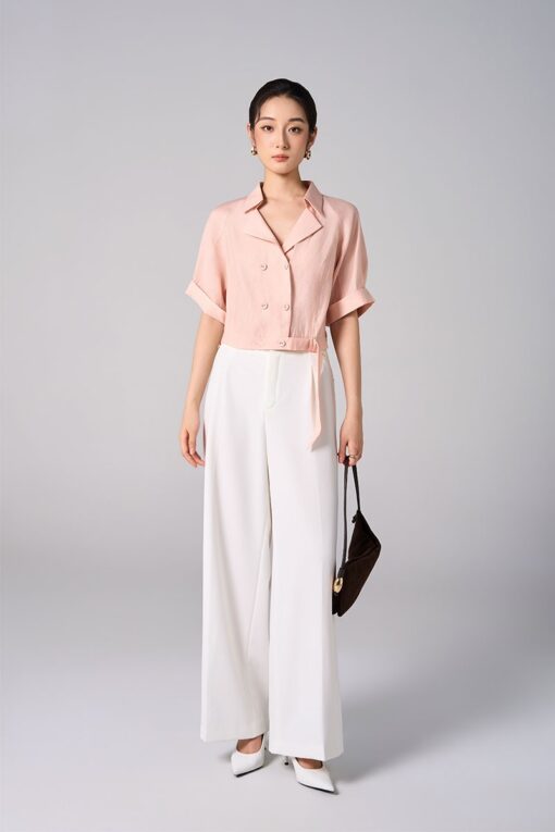 Áo kiểu CT croptop cổ 2 ve đai eo