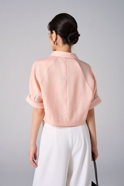 Áo kiểu CT croptop cổ 2 ve đai eo